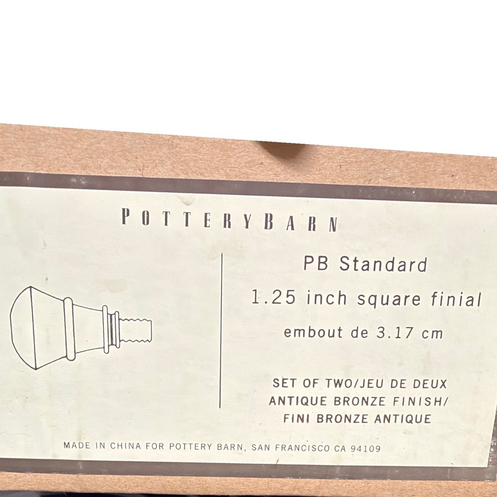Pottery Barn Square Finial Set of 2 Antique Bronze 1.25 inch PB Standard NEW